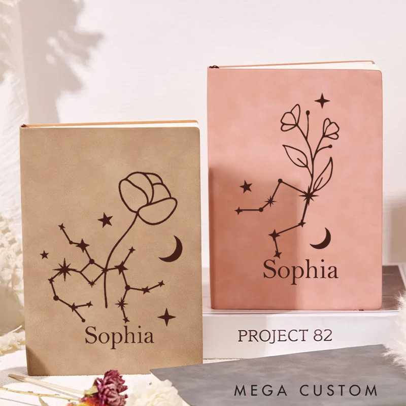 Personalized Zodiac Sign Custom Journal Birthday Gift With Name Month Zodiac Gift Journal Notebook Astrology Gift