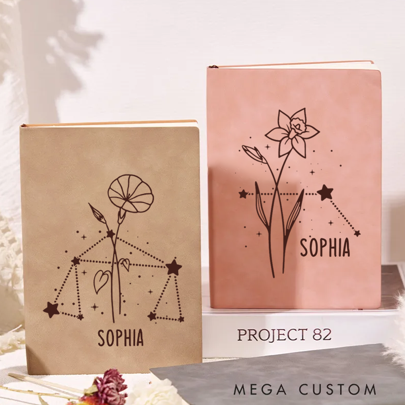 Personalized Zodiac Sign Custom Journal Birthday Gift With Name Month Zodiac Gift Journal Notebook Astrology Gift