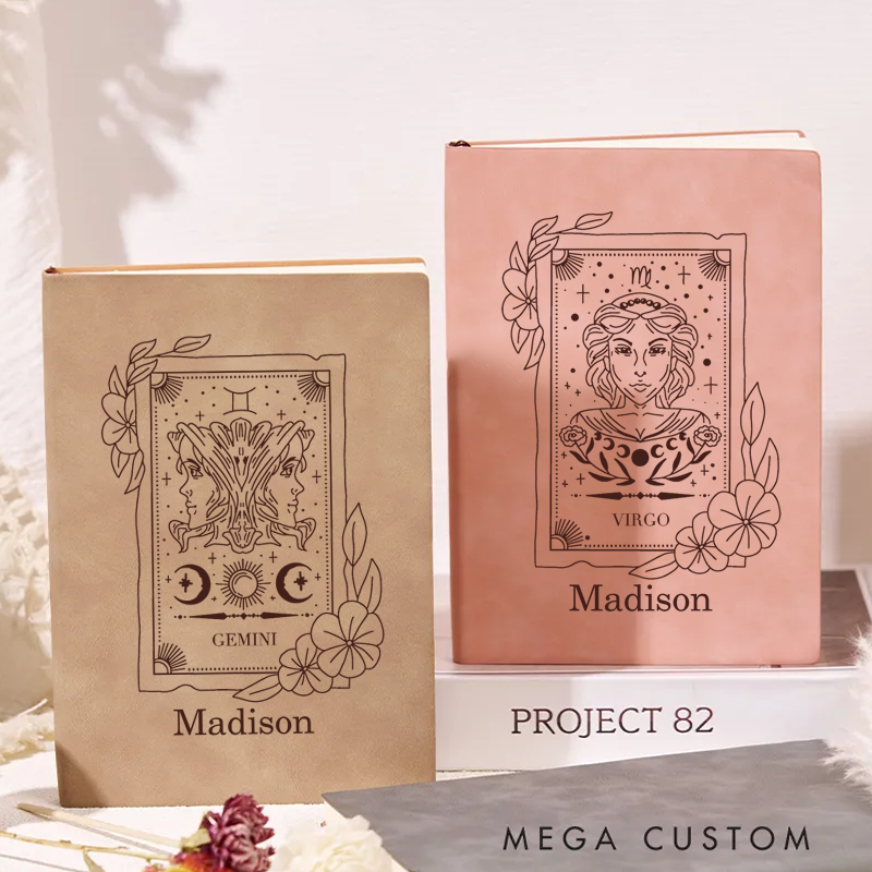 Personalized Zodiac Journal Astrology Hard Cover Soft Touch Matte Notebook Diary Celestial Unique Gift Ideas Star Sign
