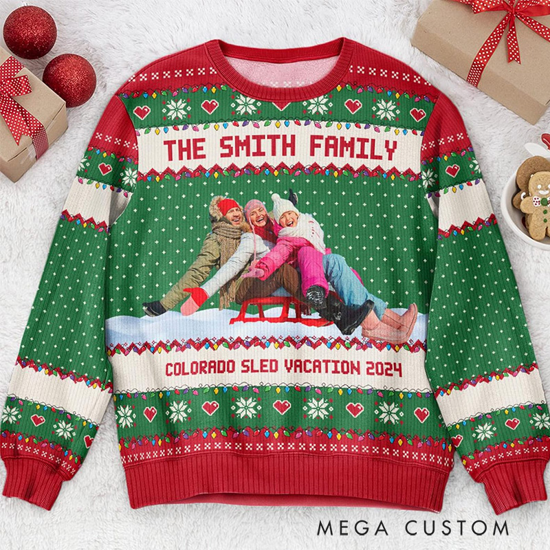 Personalized Family Photo Ugly Christmas Sweater Vacation Memories Gift Outdoor Lover