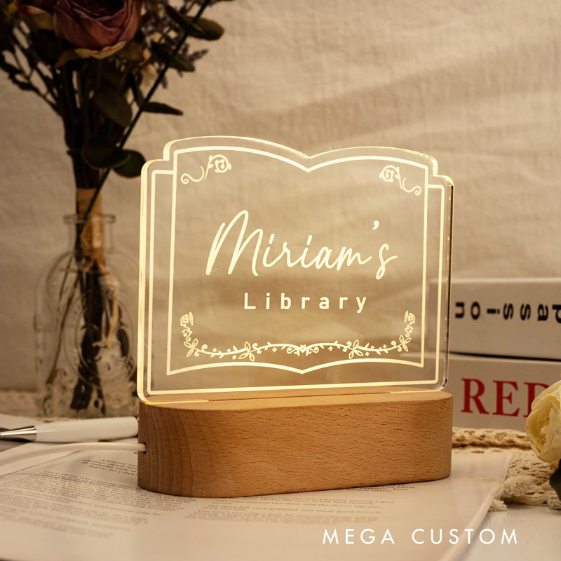 Personalized Library Sign Night Light Bookshelf Decor Sign Light with Name Bookish Light Bookworm Gift Book Lover Gift Bookish Gift