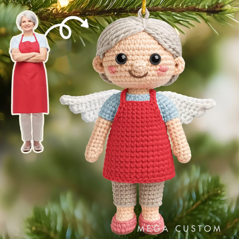 Personalized Photo Crochet Ornament Christmas Memorial Sympathy Gifts for Loss of Mom Forever Our Guardian Angel