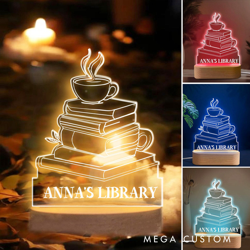 Personalized Book Night Light Name Acrylic Light with Name Reading Room LED Decor Bookish Gift Book Lover Gift Librarian Gift