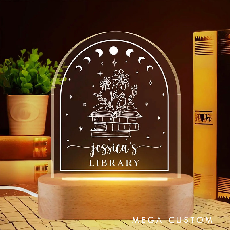 Personalized Library Night Light Bookish Sign Light with Name Book Club LED Light Book Lover Gift Librarian Gift