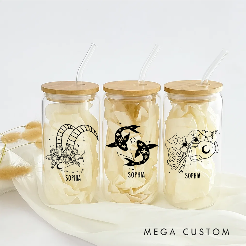 Personalized Floral Tumbler With Zodiac Signs Custom Coffee Cup Custom Floral Tumbler With Name Birthday Gift