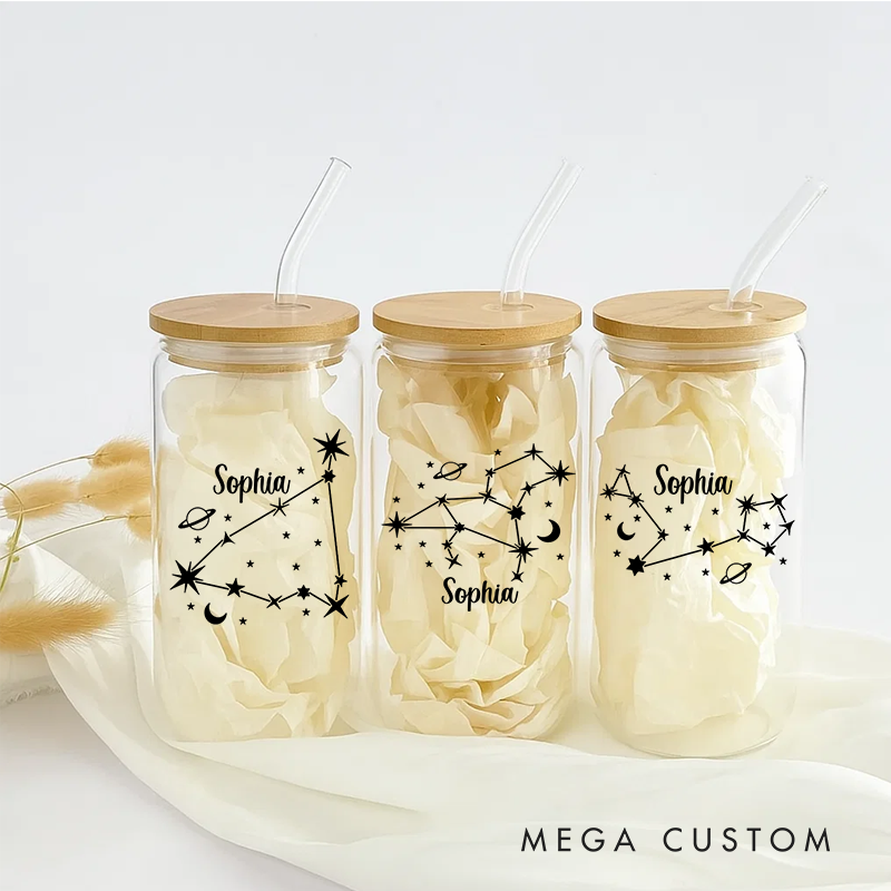 Personalized Water Glasses Tumbler With Zodiac Signs Custom Coffee Cup Custom Water Glasses Tumbler With Name Birthday Gift