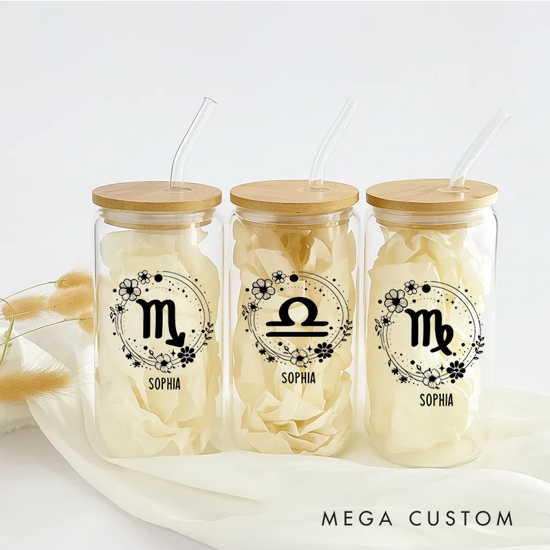 Personalized Water Glasses Tumbler With Zodiac Signs Custom Coffee Cup Custom Water Glasses Tumbler With Name Birthday Gift