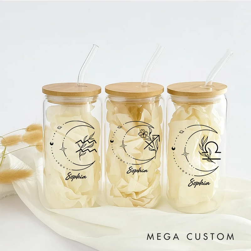 Personalized Water Glasses Tumbler With Zodiac Signs Custom Coffee Cup Custom Water Glasses Tumbler With Name Birthday Gift