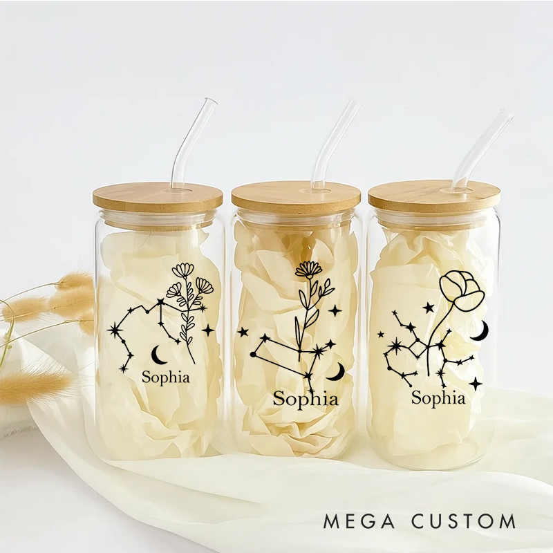 Personalized Floral Tumbler With Zodiac Signs Custom Coffee Cup Custom Floral Tumbler With Name Birthday Gift