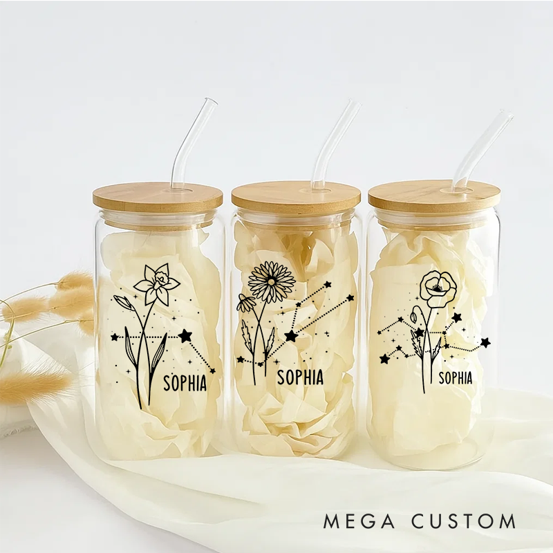 Personalized Water Glasses Tumbler With Zodiac Signs Custom Coffee Cup Custom Water Glasses Tumbler With Name Birthday Gift