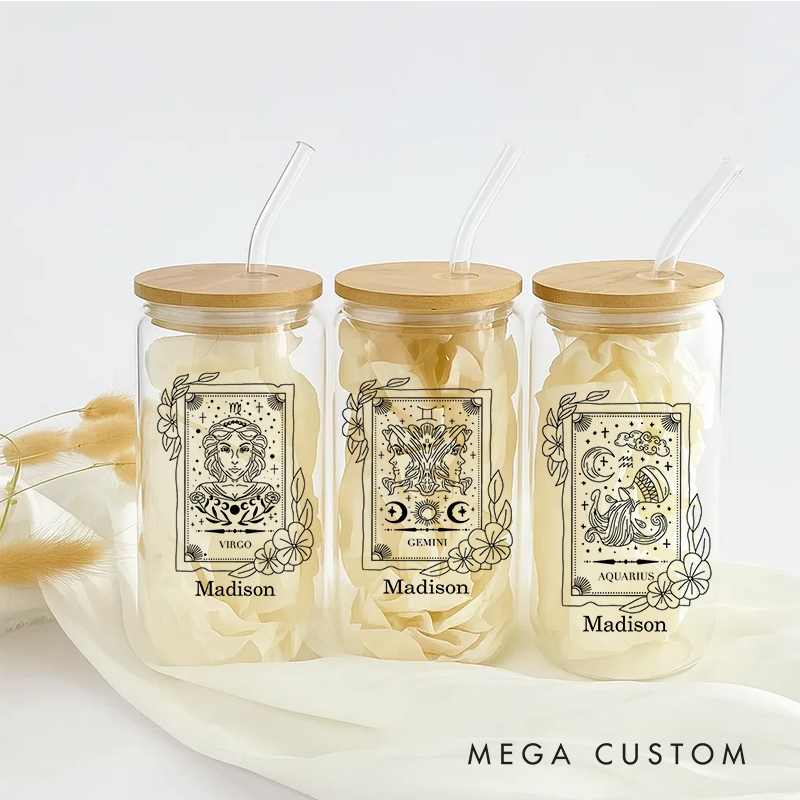 Personalized Water Glasses Tumbler With Zodiac Signs Custom Coffee Cup Custom Water Glasses Tumbler With Name Birthday Gift