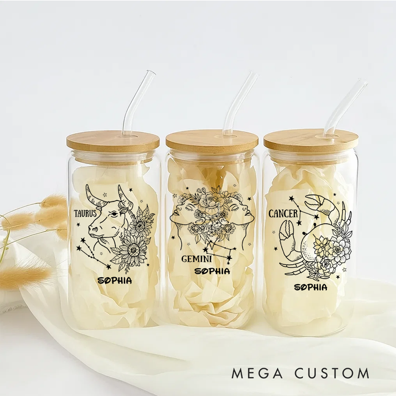 Personalized Water Glasses Tumbler With Zodiac Signs Custom Coffee Cup Custom Water Glasses Tumbler With Name Birthday Gift
