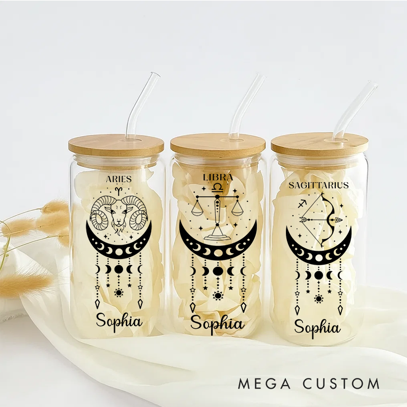 Personalized Zodiac SignWater Glasses Tumbler Coffee Tumbler Zodiac Personalized Birthday Gift Astrology Gift Celestial Moon Gifts