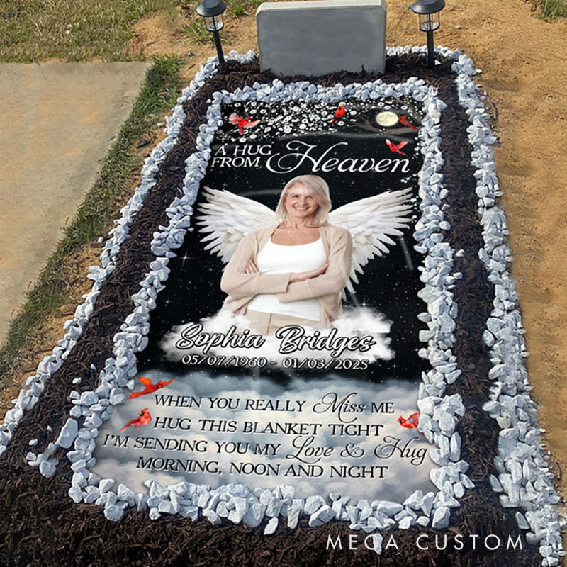 Personalized Memorial Grave Blanket Give A Hug From Heaven Memorial Photo Blanket Custom Photo Waterproof Blanket Remembrance Gift