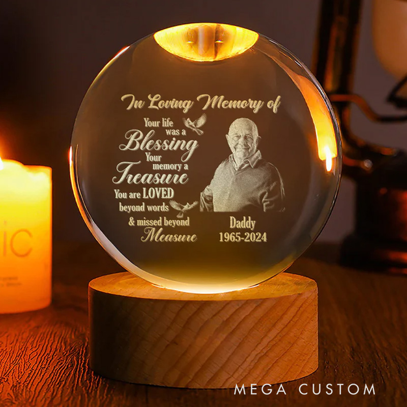 Personalized Wooden Base Crystal Lamp Your Life Was A Blessing Memorial Crystal Ball Lamp Sympathy Gift