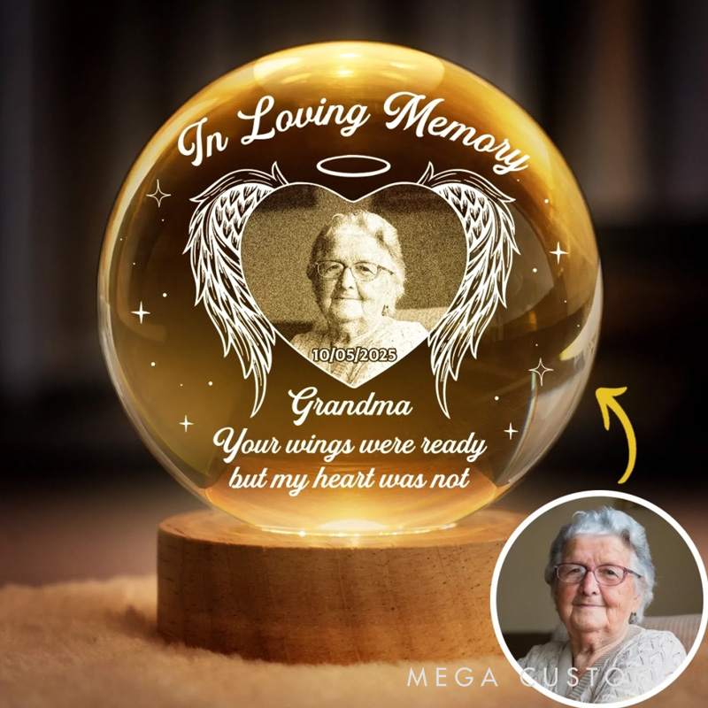 Personalized Photo Crystal Globe Lamp Memorial My Heart Still Holds You Sympathy Gifts for Loss of Grandmother