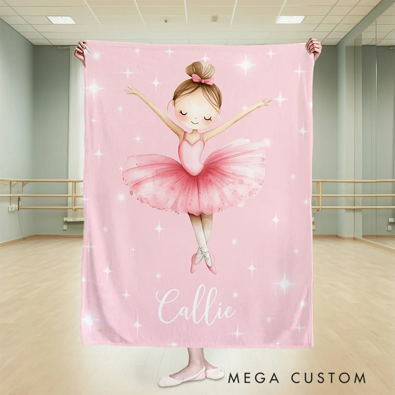 Personalized Cartoon Ballerina Girl Blanket Flannel Blanket Ballet Lover Blanket with Name for Dance Lovers Dancer
