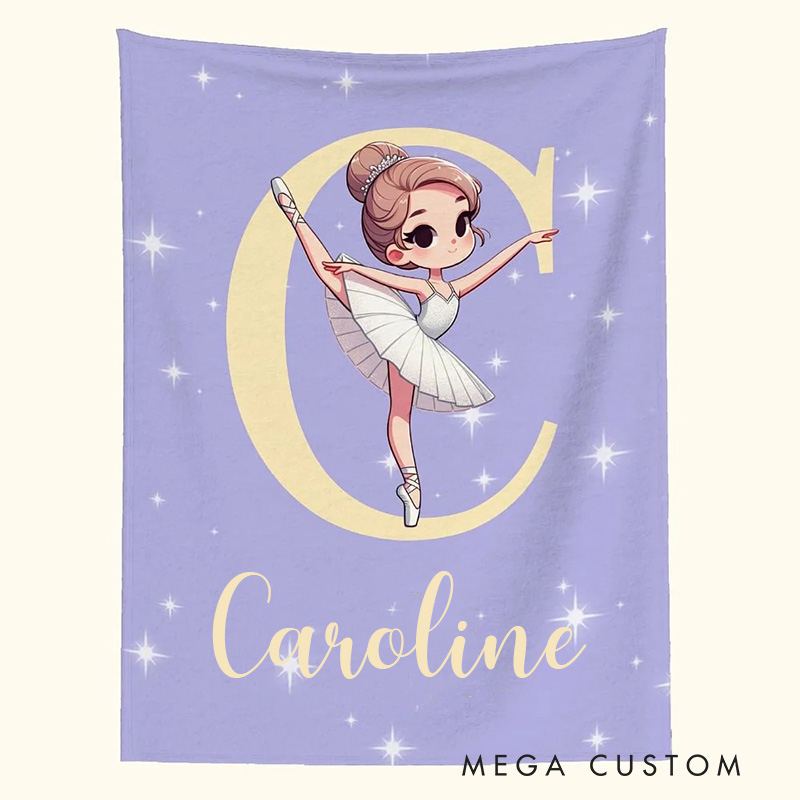 Personalized Cartoon Swan Lake Ballet Girl Stars Blanket Flannel Blanket Ballet Lover Blanket with Name for Dance Lovers Dancer