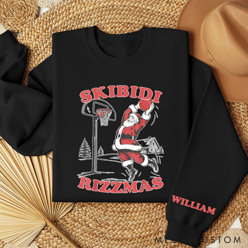 Personalized "Skibidi Rizzmas" Santa Basketball Christmas Sweatshirt with Custom Name