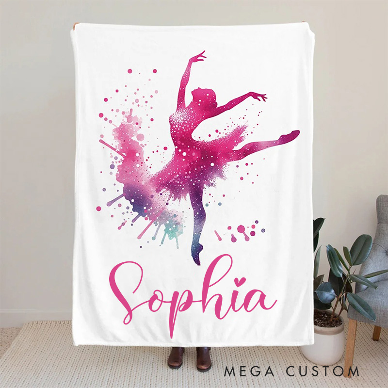 Personalized Ink Ballerina Street Dancer Blanket Flannel Blanket Ballet Lover Blanket with Name for Dance Lovers Dancer