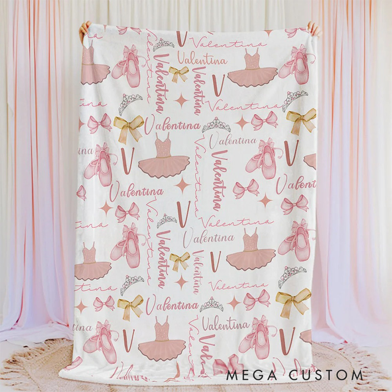 Personalized Pink Ballet Skirt Slippers Blanket Flannel Blanket Ballet Lover Blanket with Name for Dance Lovers Dancer