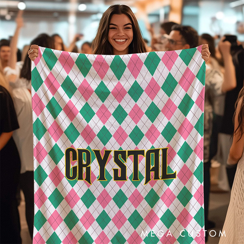 Personalized Witch Movie Pink Green Prismatic Plaid Blanket Flannel Blanket Movie Blanket with Name for Film Fan