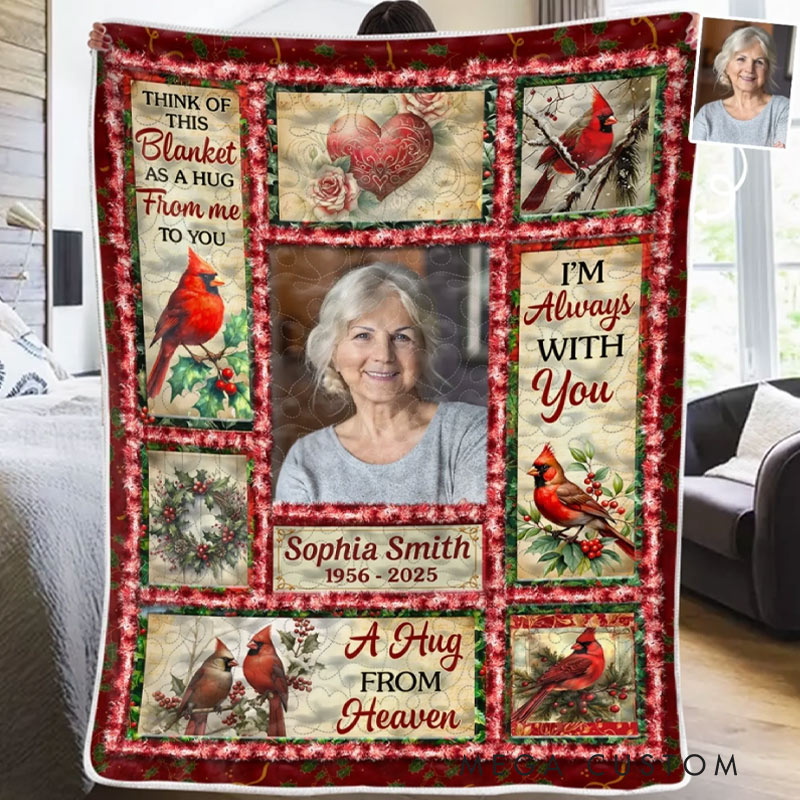 Personalized Photo Cardinal Blanket Always Remembered Never Forgotten Christmas Memorial Sympathy Gifts for Family Members 