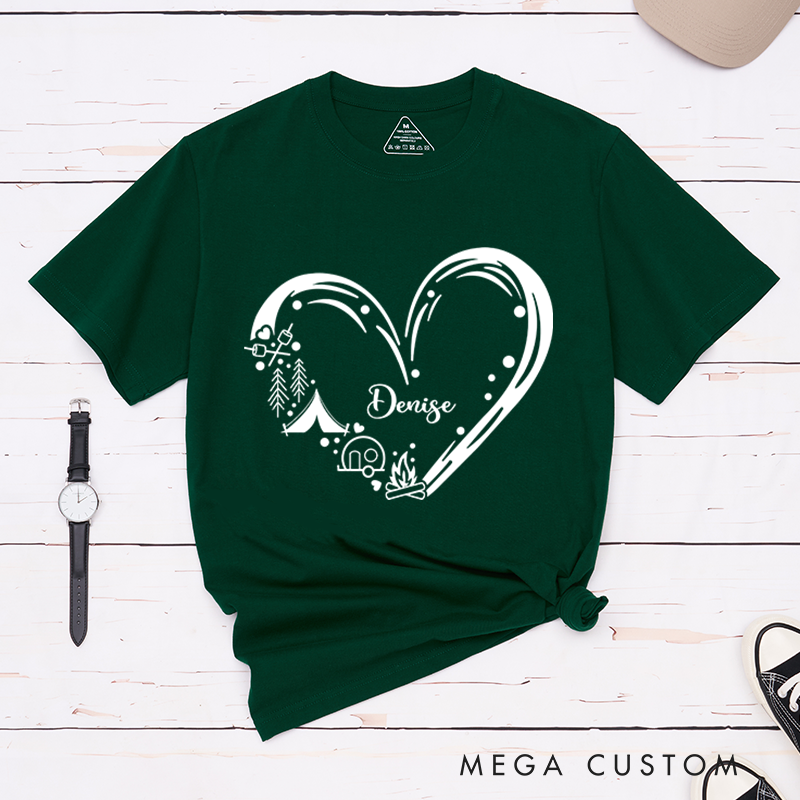 Personalized Heart of Camping T-Shirt Happy Camper Shirt Gift for Hiking Outdoors Adventure Lover 
