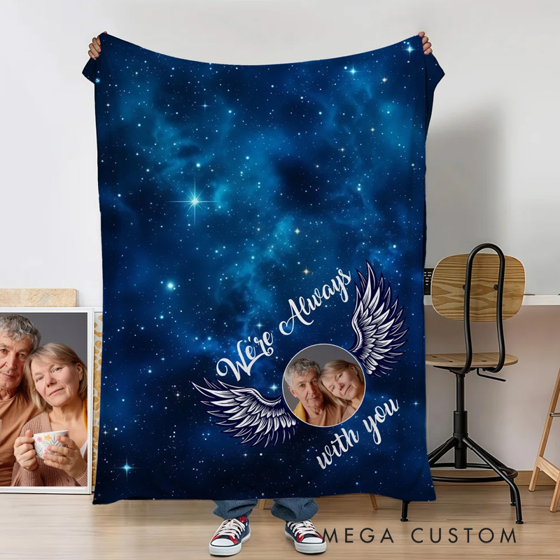 Personalized Starry Sky Angel Wing Photo Soft Throw Blanket Remembrance In Loving Memory Sympathy Gift for Loss of Loved One