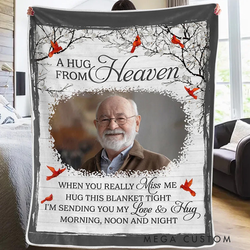 Personalized Photo Memorial Blanket I'll Be Watching Over You From Heaven Christmas Sympathy Gifts for Family Members 