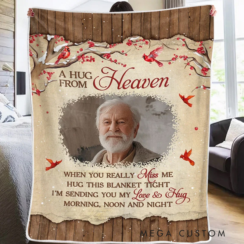 Personalized Photo Memorial Blanket In Heaven’s Embrace Forever At Peace Christmas Sympathy Gifts for Loss Family Members 
