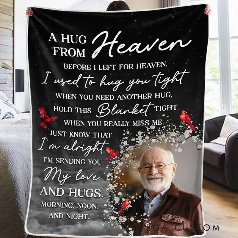 Personalized Photo Memorial Blanket Before I Left For Heaven I Used To Hug You Tight Christmas Sympathy Gifts for Family Members 