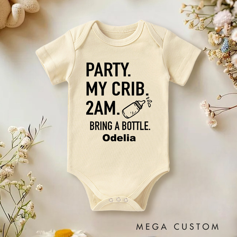 Personalized Party My Crib 2am Bring a Bottle Baby Onesie Fun Unisex Baby Gifts