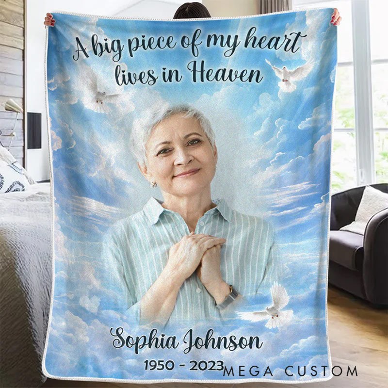 Personalized Photo Memorial Blanket A Piece Of My Heart Lives In Heaven Christmas Sympathy Gifts for Family Members 