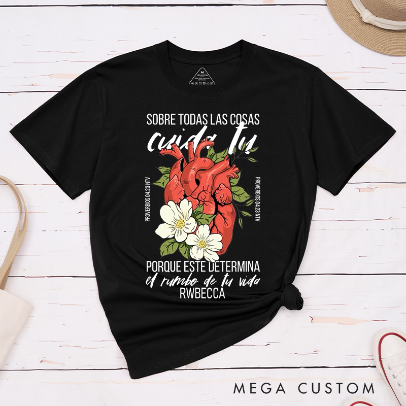 Personalized Above All Else Guard Your Heart Classic T-Shirt with Name Christian Proverbs 4:23 Cotton T-Shirt Religious Gift Christian Gift