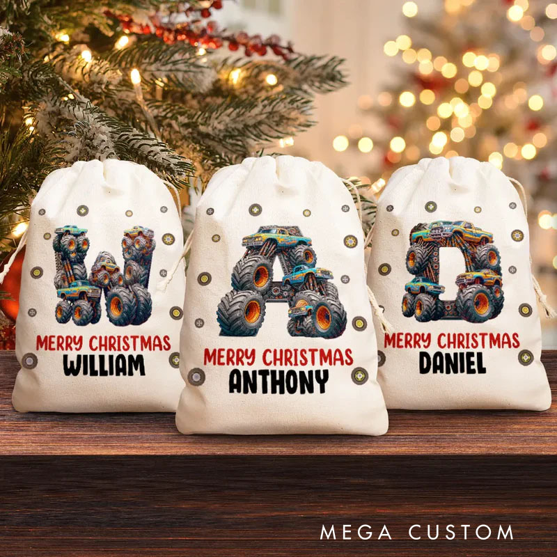 Personalized Favor Bag Kid Monster Truck Toy Container Monogram Initial 
