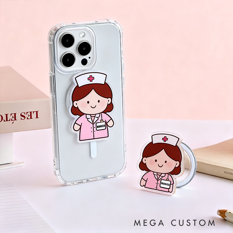 Personalized Cute Nurse Phone Grip  Stand Custom Name Nursing Gift