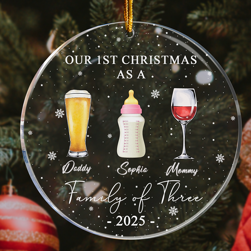 Personalized Family Ornament First Christmas as Family Theme Beer and Bottles Pattern Design