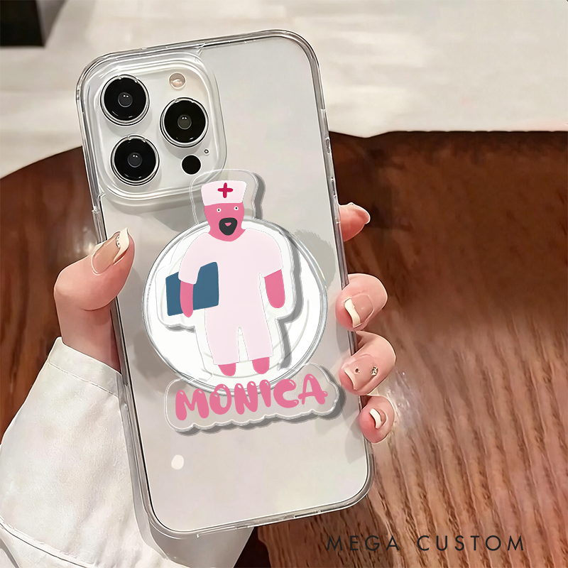 Personalized Nurse Phone Grip Cute Cartoon Design with Custom Name