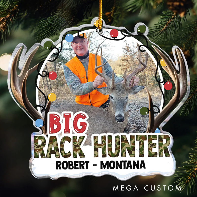 Personalized Acrylic Photo Ornament Custom Big Rack Hunter Christmas Ornament Gift for Hunting Lover