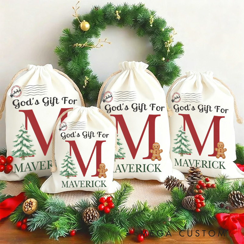 Personalized God's Gift Snowman Drawstring Canvas Christmas Gift Bag with Name Christmas Party Gift Religious Gift