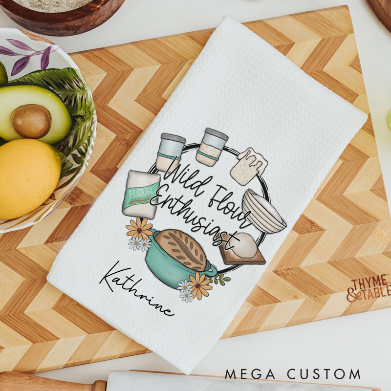 Personalized Wild Flour Enthusiast Baking Kitchen Towel Custom Sourdough Bakers Tea Dish Towel Bread Makers Dish Towel Gift for Baking Lover