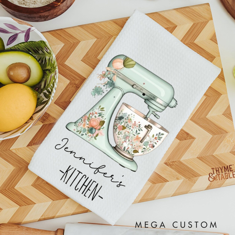 Personalized Teal Kitchen Mixer Baking Kitchen Towel Baking Tea Dish Towel Kitchen Decor for Baker Baking Lover Gift