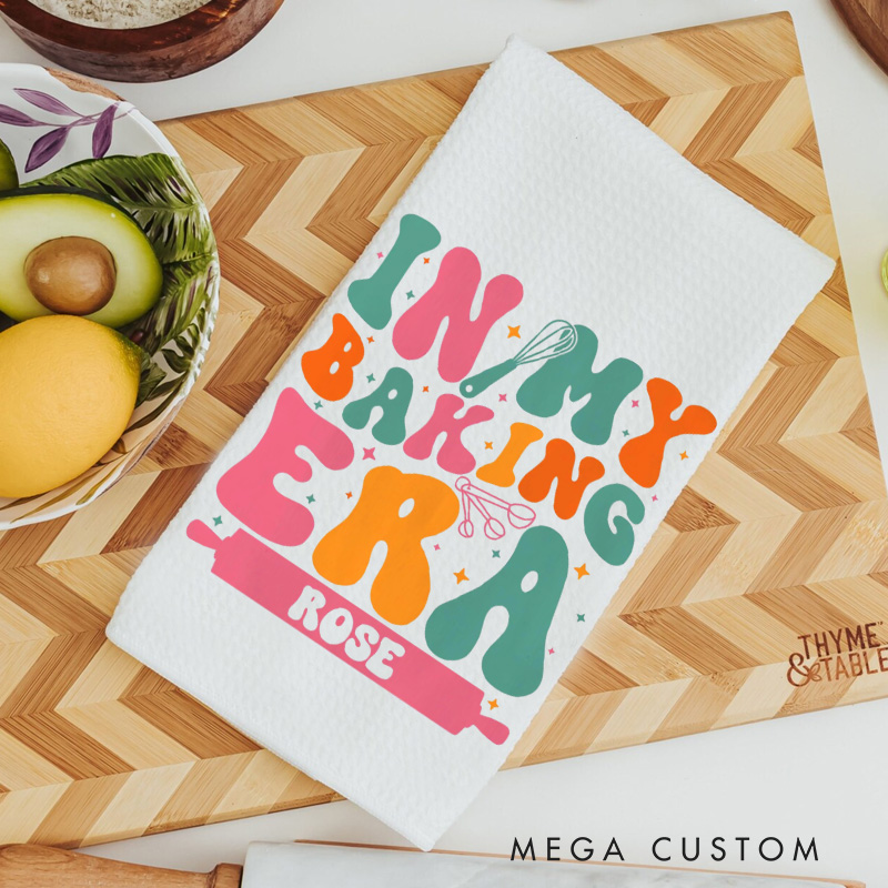 Personalized in My Baking Era Kitchen Towel Bakers Dish Towel with Name Baking Hand Towel for Baking Lover Gift