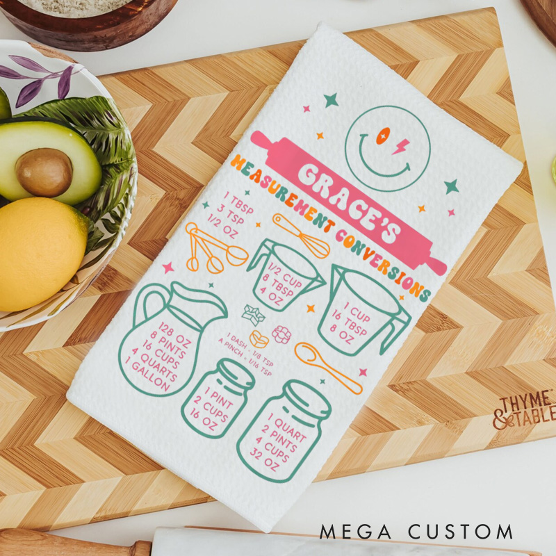 Personalized Measurement Conversions Kitchen Towel Bakers Dish Towel with Name Recipe Hand Towel for Baking Lover Gift