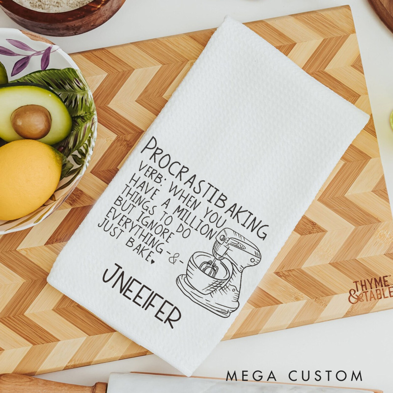 Personalized Procrastib Baking Kitchen Towel Humorous Flour Sack Dish Towel with Name Kitchen Mixer Hand Towel for Baking Lover Gift