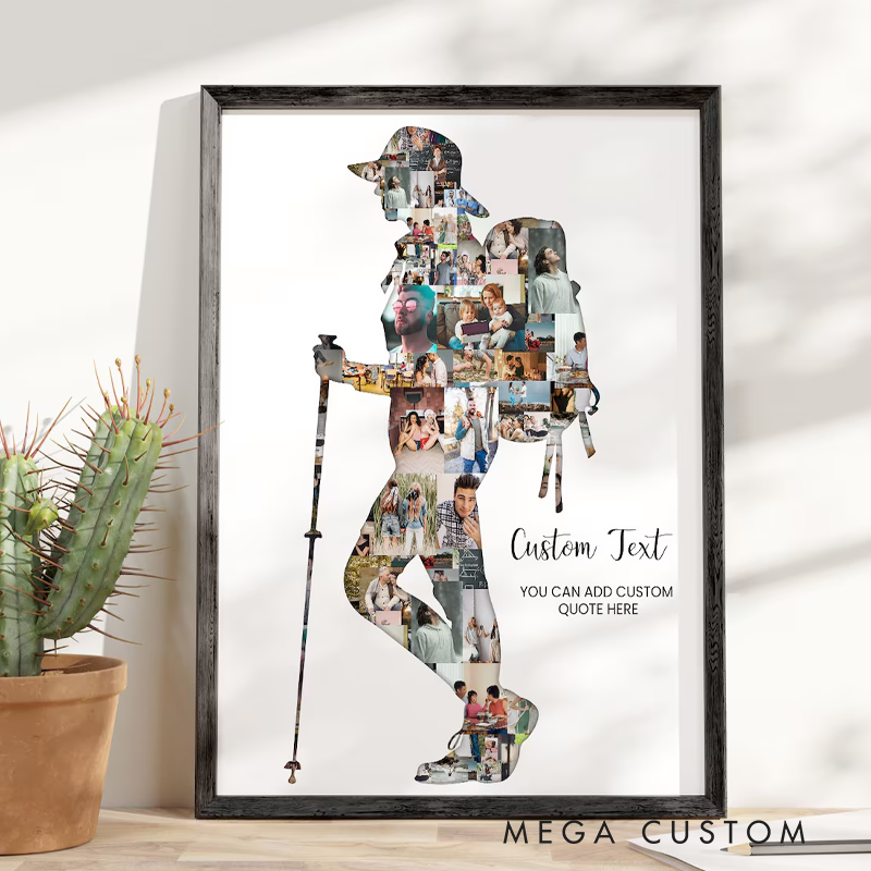Personalized Hike Photo Collage Poster Couple Mountain Poster Wall Art Gift for Boyfriend Husband Girlfriend Hiking Camping Lover