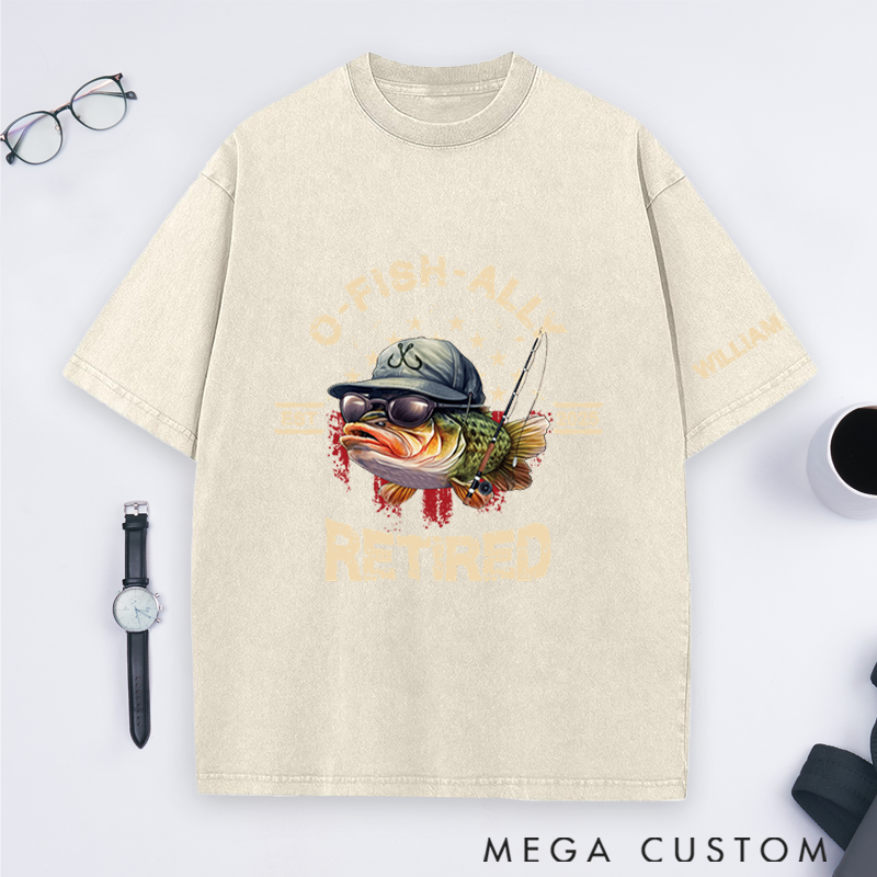 Personalized Fishing Retirement T-Shirt with O-Fish-Ally Retired Design Custom Name and Time Retirement Gifts For Fishing Lover