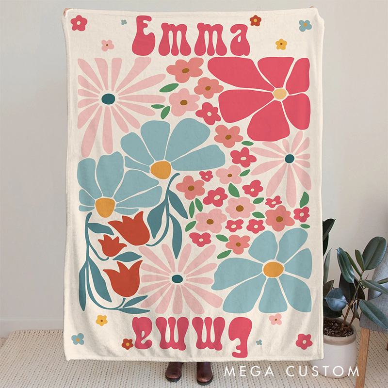Personalized Retro Boho Matisse Danish Floral Art Blanket Flannel Blanket Art Blanket with Name for Art Lover