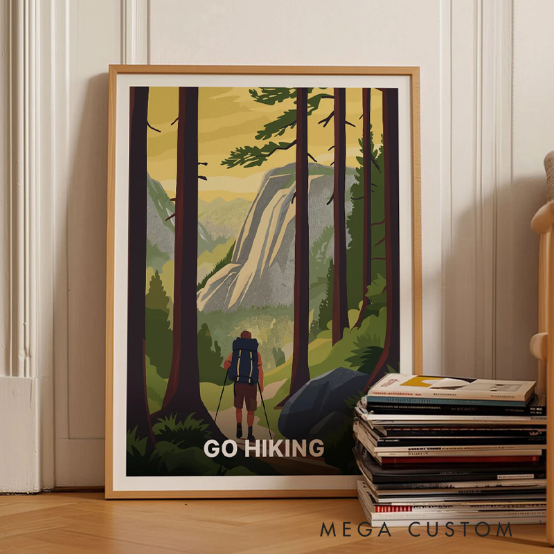 Personalized Hiking Adventure Poster Vintage Inspired Mountain Nature Wall Art Outdoor Trail and Camping Decor